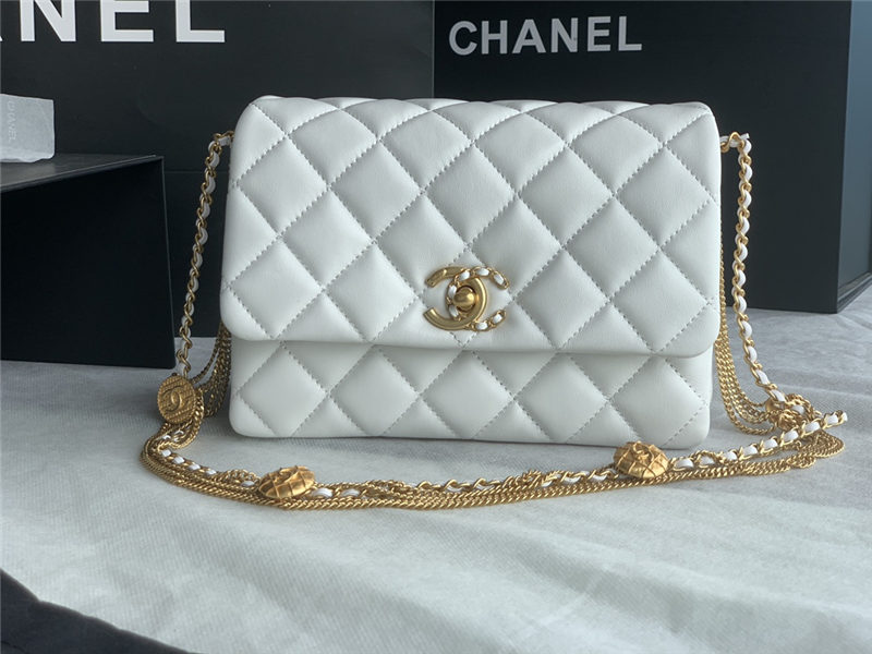 Chanel MINI FLAP BAG AS3378 Lambskin & Gold-Tone Metal White High