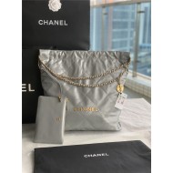 Chanel 22 LARGE HANDBAG Shiny Calfskin & Gold-Tone Metal AS3262 Grey High