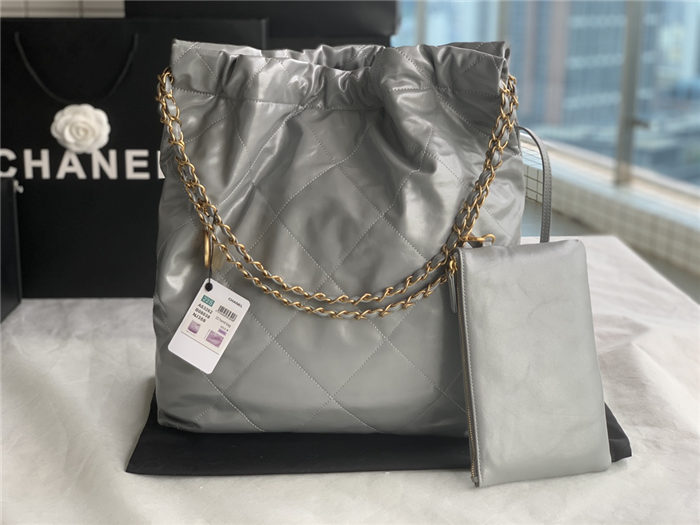 Chanel 22 LARGE HANDBAG Shiny Calfskin & Gold-Tone Metal AS3262 Grey High