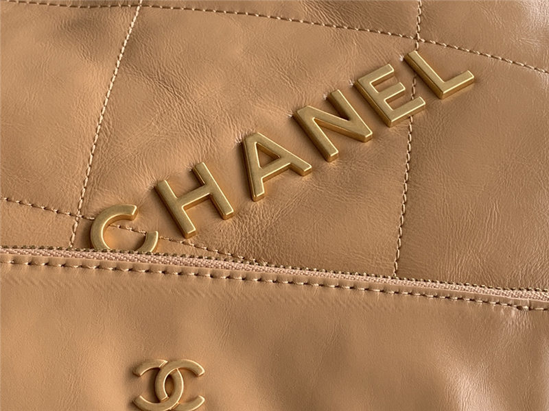 Chanel 22 LARGE HANDBAG Shiny Calfskin & Gold-Tone Metal AS3262 Camel High