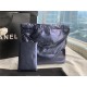 Chanel 22 MEDIUM HANDBAG Metallic Calfskin & Gold-Tone Metal AS3261 Navy High