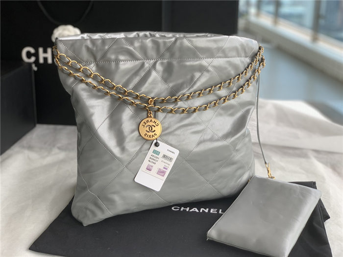 Chanel 22 MEDIUM HANDBAG Shiny Calfskin & Gold-Tone Metal AS3261 Grey High