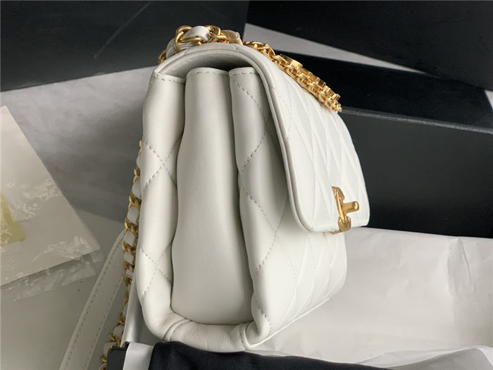 SMALL FLAP BAG Lambskin, Strass & Gold-Tone Metal AS3240 White High