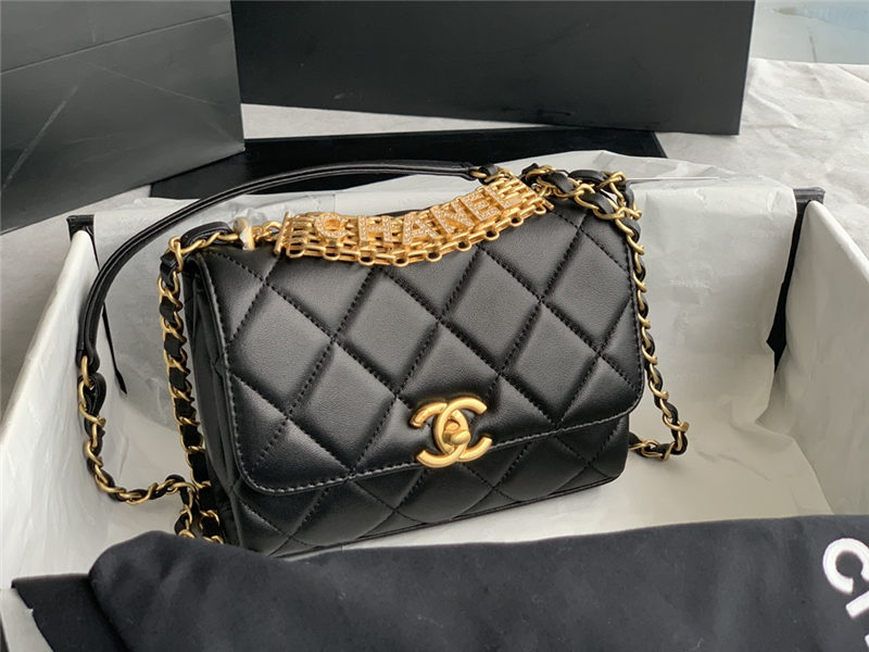 MINI FLAP BAG Lambskin, Strass & Gold-Tone Metal AS3239 Black High