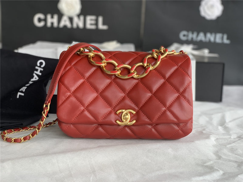 Small Flap Bag AS3367 Lambskin & Gold-Tone Metal Red High