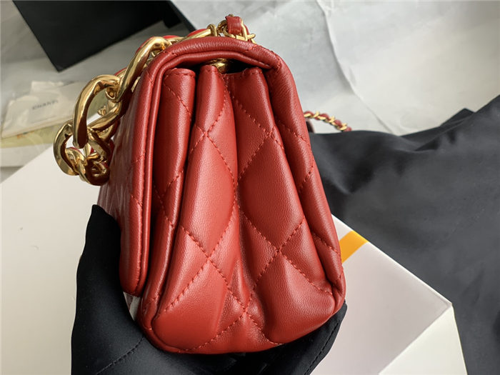 Mini Flap Bag AS3366 Lambskin & Gold-Tone Metal Red High