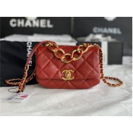 Supermini Flap Bag AS3365 Lambskin & Gold-Tone Metal Red High