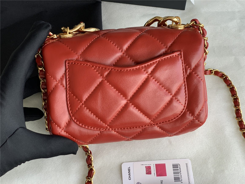 Supermini Flap Bag AS3365 Lambskin & Gold-Tone Metal Red High