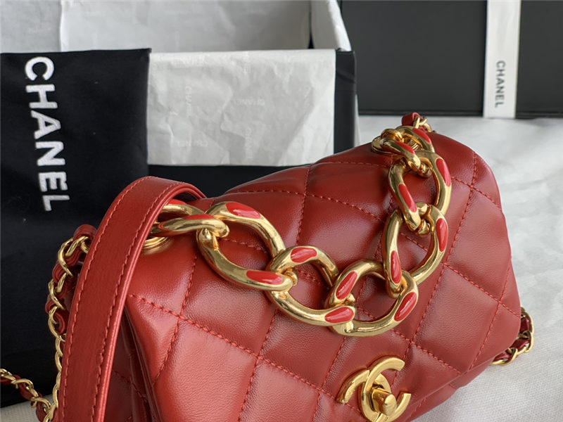 Supermini Flap Bag AS3365 Lambskin & Gold-Tone Metal Red High