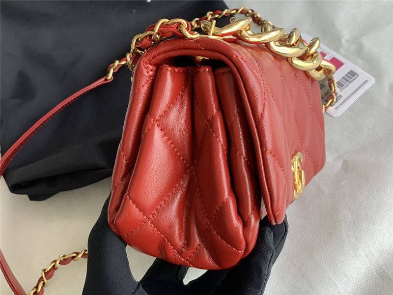 Supermini Flap Bag AS3365 Lambskin & Gold-Tone Metal Red High