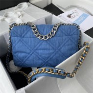 Large Chanel 19 Flap Bag Denim Silver Metal High