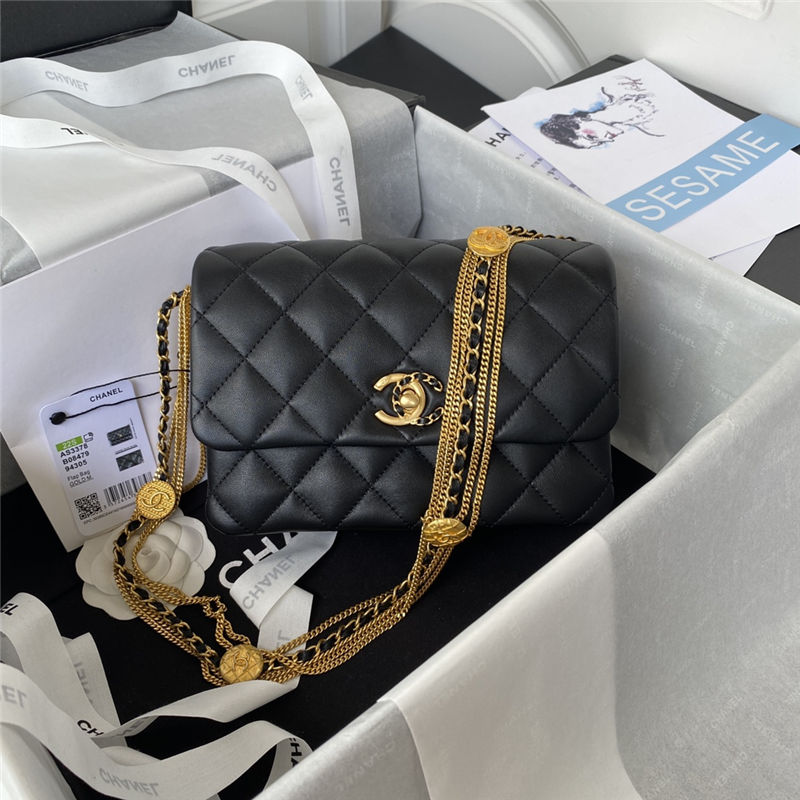 Chanel MINI FLAP BAG AS3378 Lambskin & Gold-Tone Metal Black A