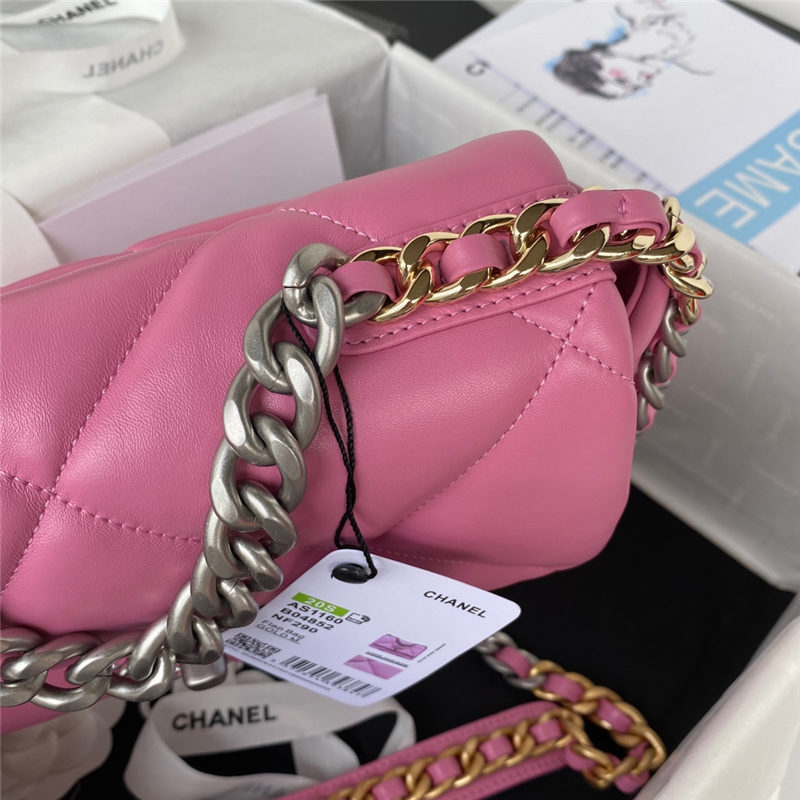 Chanel 19 Flap Bag Goatskin/Lambskin Dark Pink Silver High