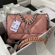 Large Chanel 19 Flap Bag Goatskin/Lambskin Coral Silver High