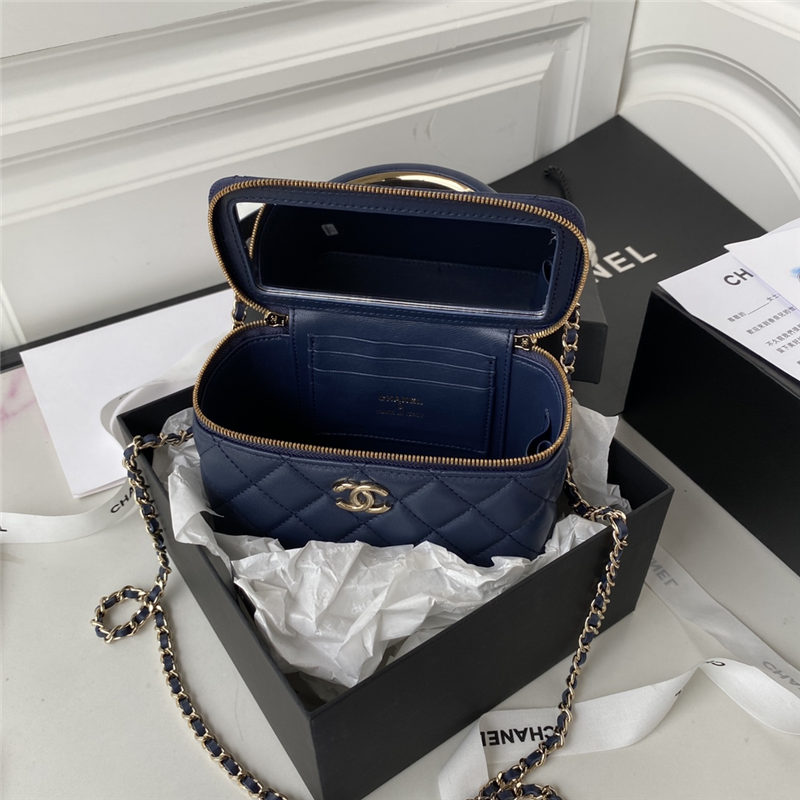 Chanel VANITY WITH CHAIN AP2846 Lambskin & Gold-Tone Metal Navy A