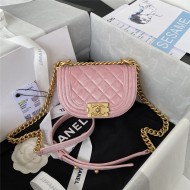 Chanel MINI BOY Chanel MESSENGER BAG Velvet & Gold-Tone Metal AS3315 Pink A