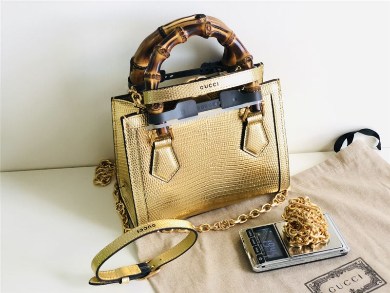 Gucci Diana mini tote bag 675800 Lizard Gold High