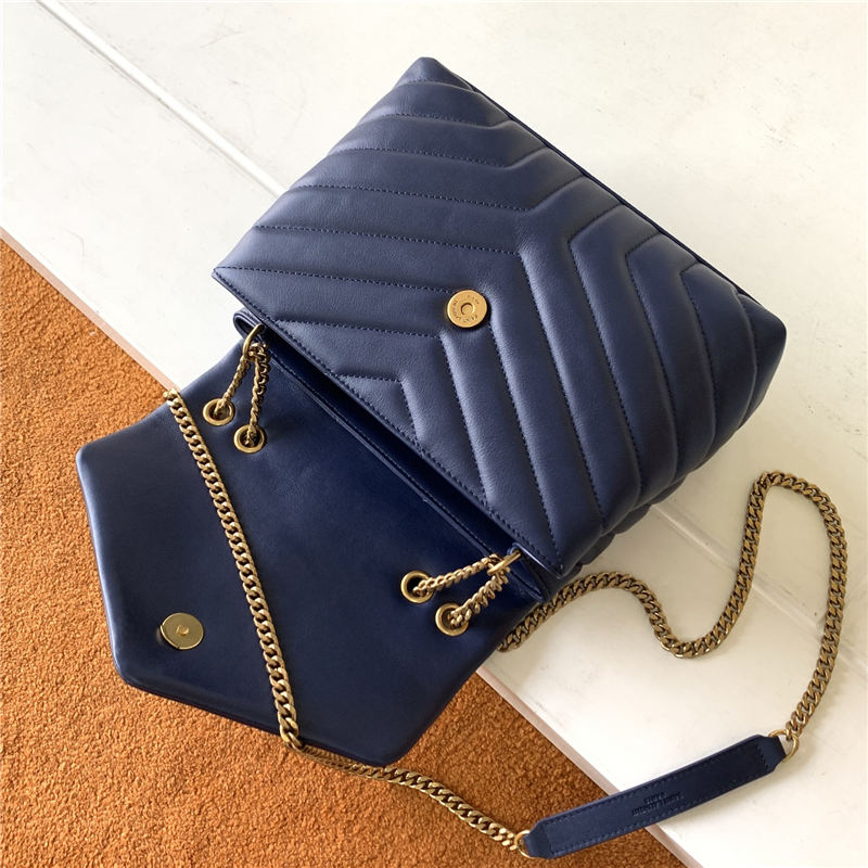 LOULOU SMALL IN MATELASSÉ “Y” LEATHER Gold-Tone Navy High