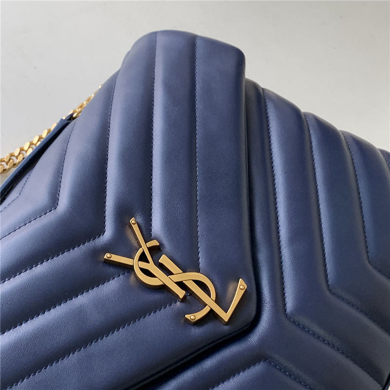 LOULOU MEDIUM IN MATELASSÉ “Y” LEATHER Gold-Tone Navy High