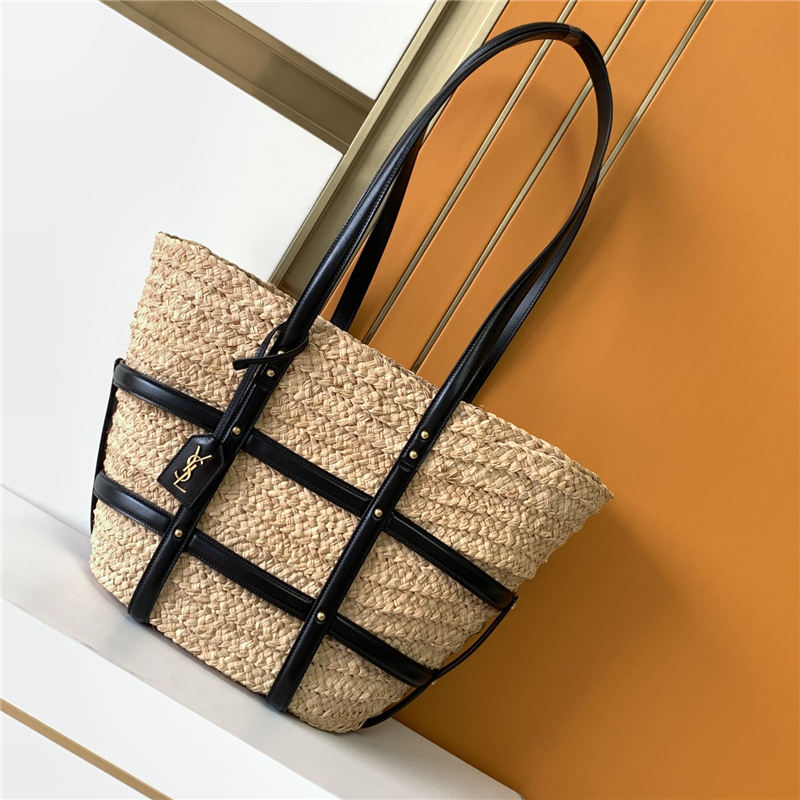 PANIER MEDIUM BAG IN NATURAL RAFFIA AND SMOOTH LEATHER High