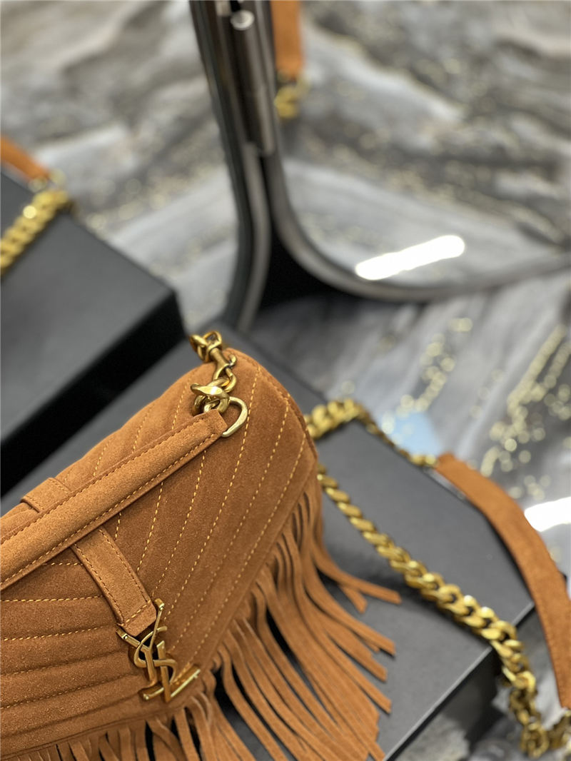 COLLEGE MEDIUM CHAIN BAG IN LIGHT SUEDE WITH FRINGES High