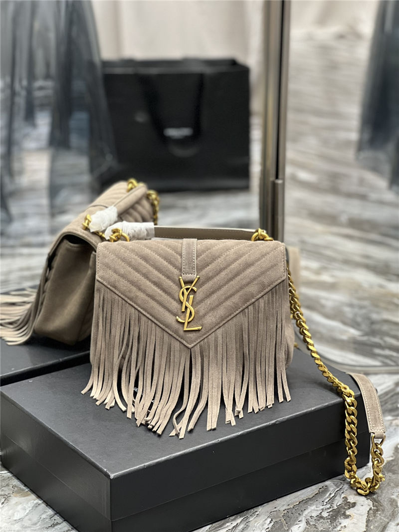 COLLEGE MEDIUM CHAIN BAG IN LIGHT SUEDE WITH FRINGES High