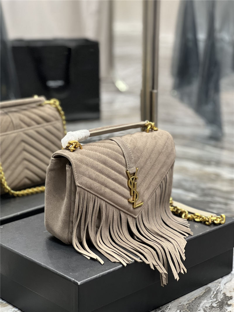 COLLEGE MEDIUM CHAIN BAG IN LIGHT SUEDE WITH FRINGES High