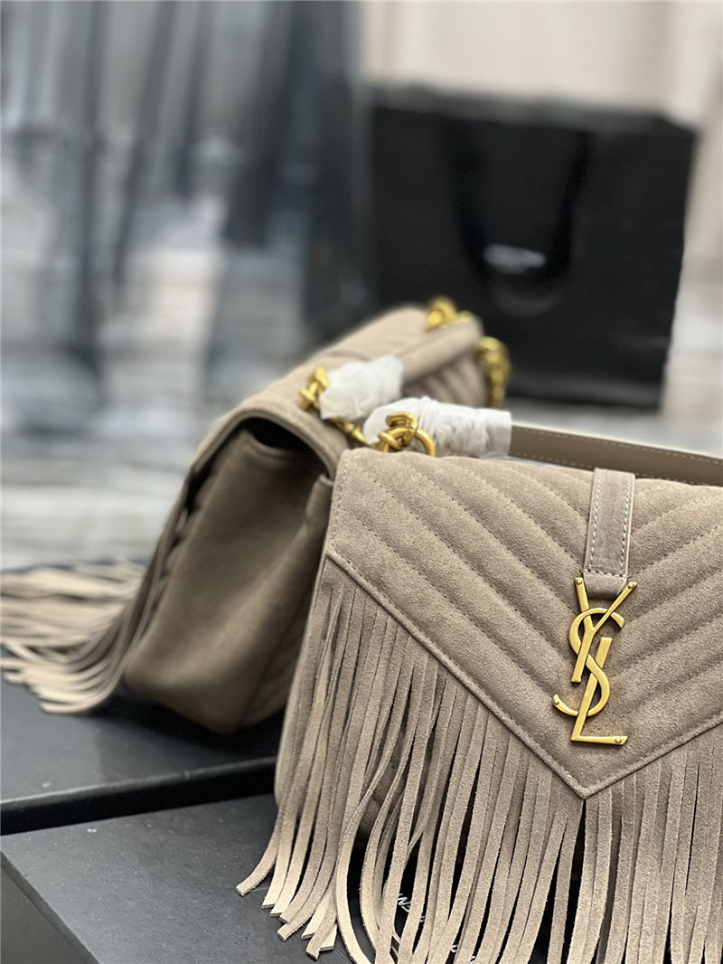 COLLEGE MEDIUM CHAIN BAG IN LIGHT SUEDE WITH FRINGES High