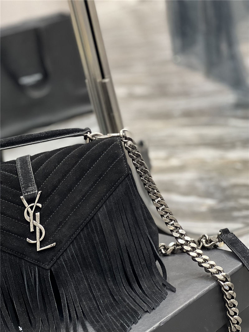 COLLEGE MEDIUM CHAIN BAG IN LIGHT SUEDE WITH FRINGES High