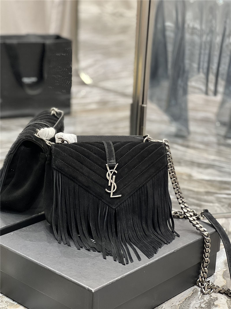 COLLEGE MEDIUM CHAIN BAG IN LIGHT SUEDE WITH FRINGES High