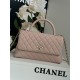 FLAP BAG WITH TOP HANDLE Grained Calfskin Pink-binding Gold Metal High