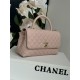 FLAP BAG WITH TOP HANDLE Grained Calfskin Pink-binding Gold Metal High