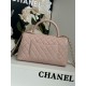 FLAP BAG WITH TOP HANDLE Grained Calfskin Pink-binding Gold Metal High