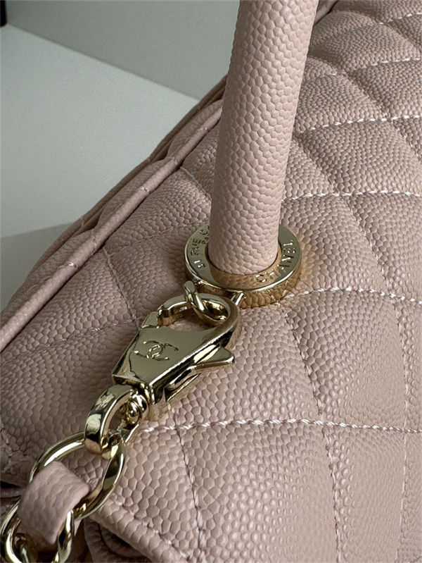 FLAP BAG WITH TOP HANDLE Grained Calfskin Pink-binding Gold Metal High