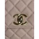 FLAP BAG WITH TOP HANDLE Grained Calfskin Pink-binding Gold Metal High