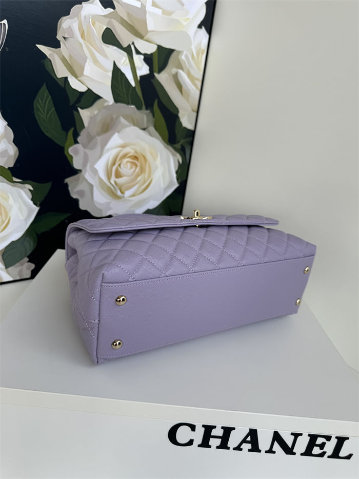 FLAP BAG WITH TOP HANDLE Grained Calfskin Purple-binding Gold Metal High