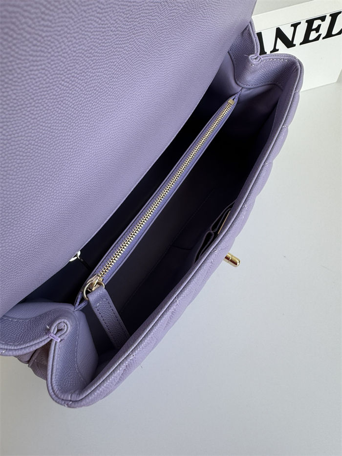 FLAP BAG WITH TOP HANDLE Grained Calfskin Purple-binding Gold Metal High