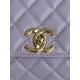 FLAP BAG WITH TOP HANDLE Grained Calfskin Purple-binding Gold Metal High