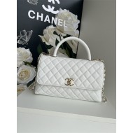 FLAP BAG WITH TOP HANDLE Grained Calfskin White-binding Gold Metal High