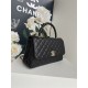 FLAP BAG WITH TOP HANDLE Grained Calfskin Black-binding Gold Metal High