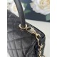 FLAP BAG WITH TOP HANDLE Grained Calfskin Black-binding Gold Metal High