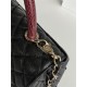 FLAP BAG WITH TOP HANDLE Grained Calfskin Black-binding Gold Metal High