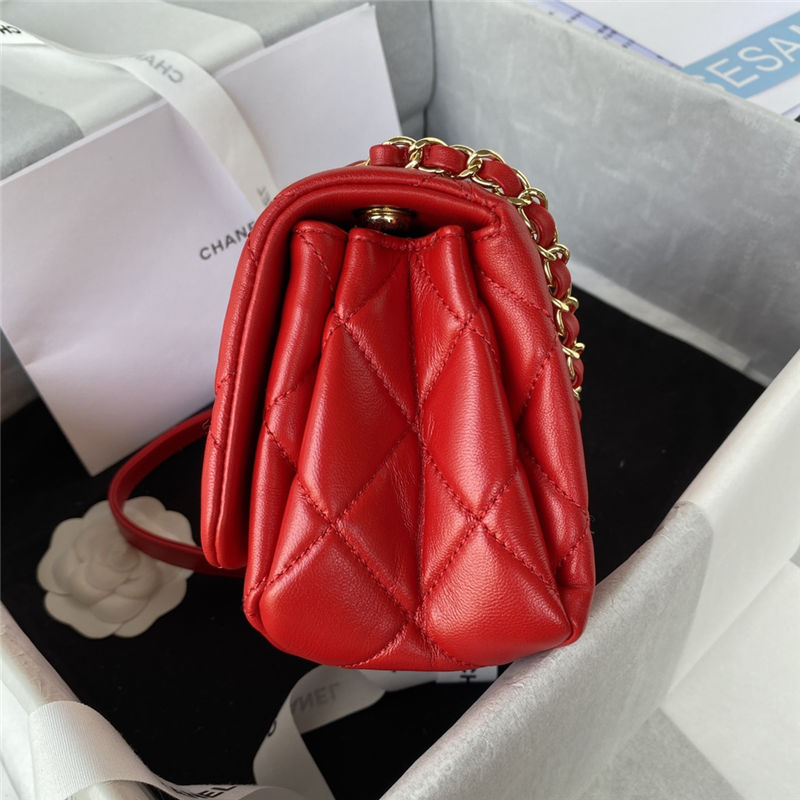 Mini Flap Bag AS3366 Lambskin & Gold-Tone Metal Red A