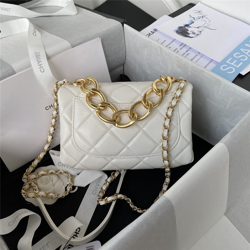 Mini Flap Bag AS3366 Lambskin & Gold-Tone Metal White A