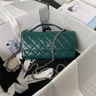 Chanel FLAP PHONE HOLDER WITH CHAIN Shiny Calfskin & Gold-Tone Metal AP2875 Green A