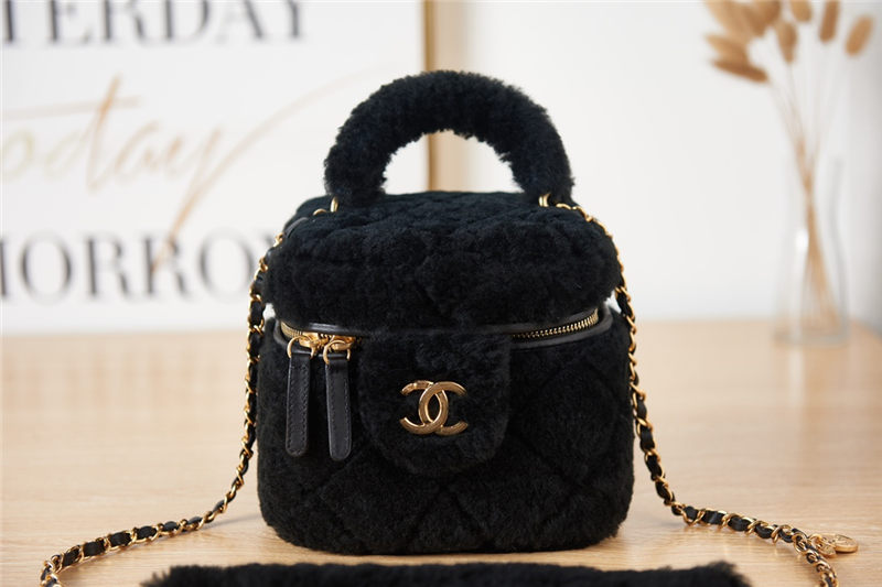 Chanel Small VANITY CASE AS3357 Shearling Lambskin & Gold-Tone Metal High