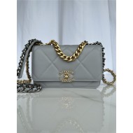 Chanel 19 WALLET ON CHAIN-A Shiny Lambskin, Gold/Silver-Tone & Ruthenium-Finish Metal Grey A