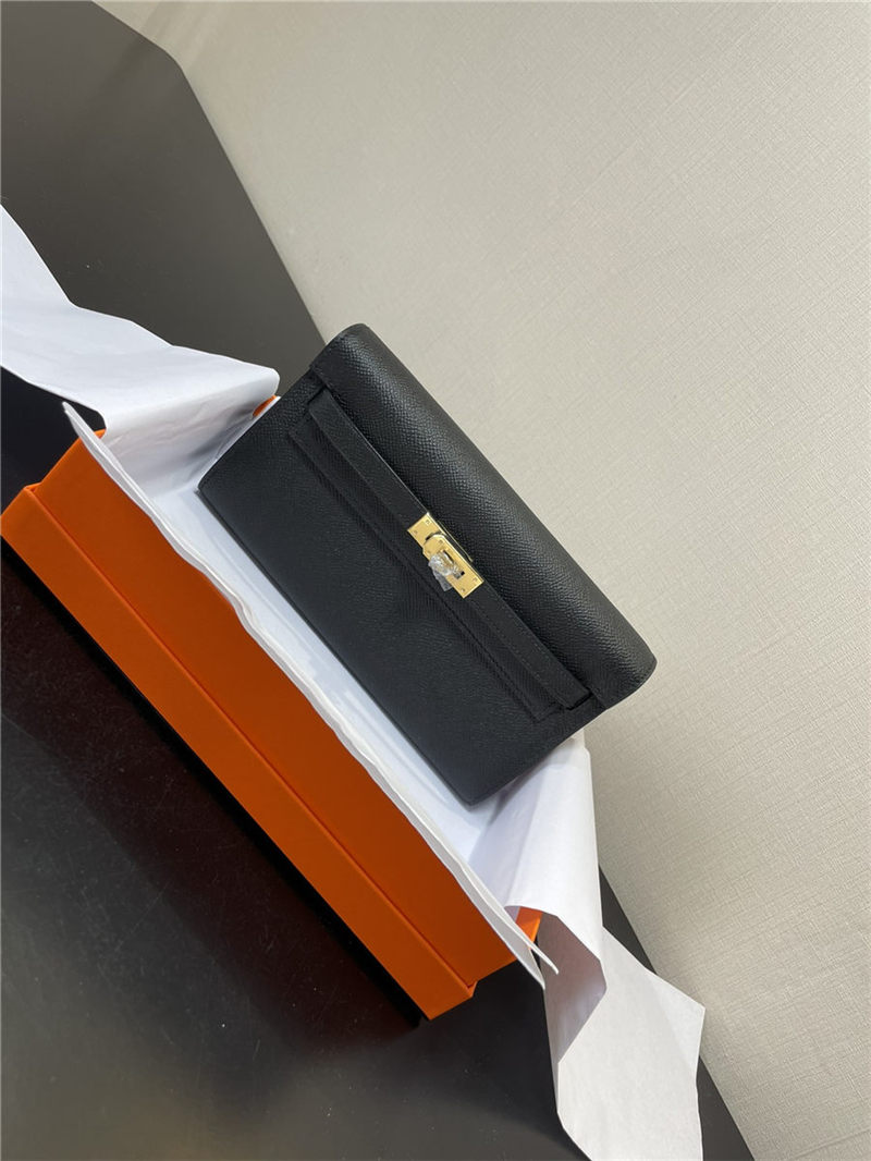 Hermes Kelly Classique To Go wallet Epsom calfskin Black Gold-Metal WAX High