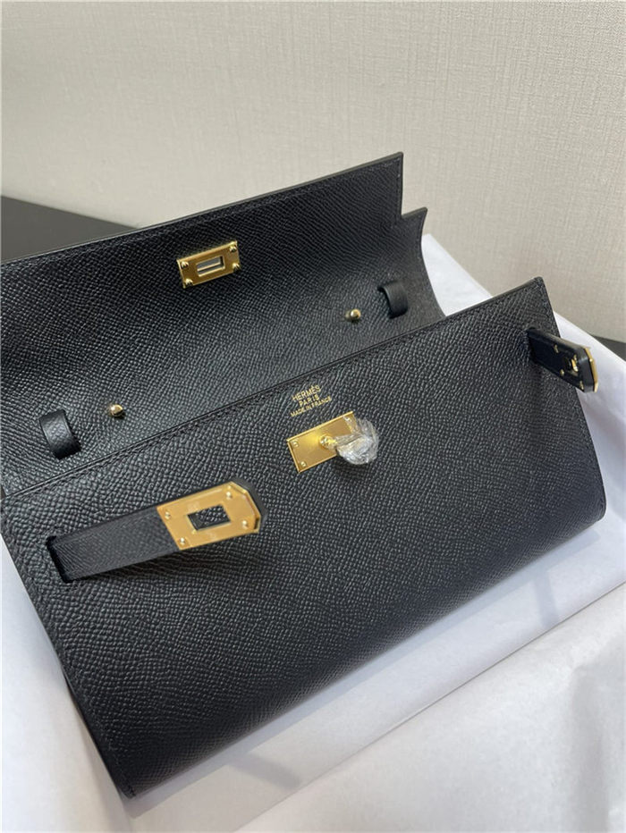 Hermes Kelly Classique To Go wallet Epsom calfskin Black Gold-Metal WAX High