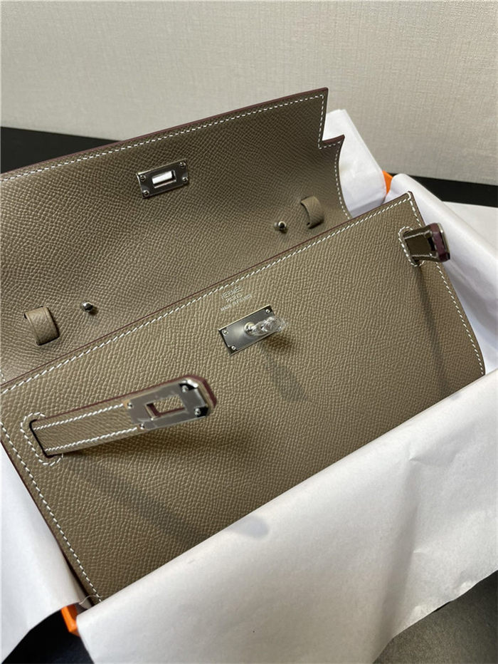 Hermes Kelly Classique To Go wallet Epsom calfskin Etoupe Silver-Metal WAX High